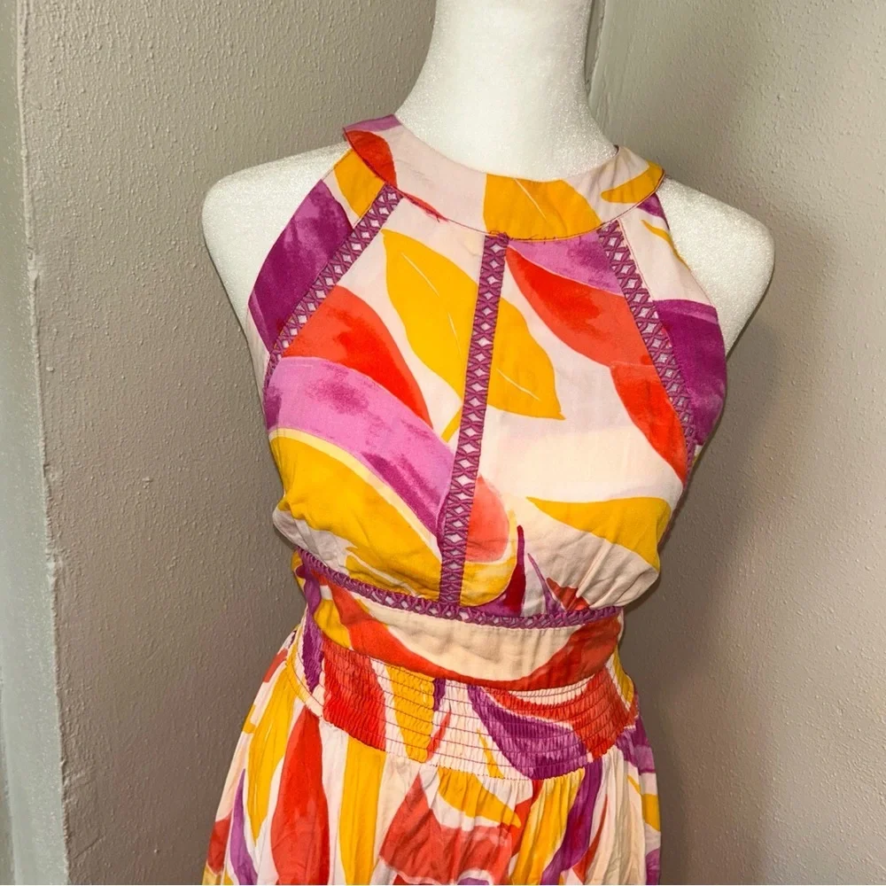 Abel the label anthropologie  Halter Maxi Dress in Pink, Yellow & White - Picture 2 of 4